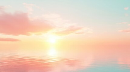 Fototapeta premium Serene Sunset Over Calm Ocean Waters with Reflective Sky and Gentle Cloud Formation