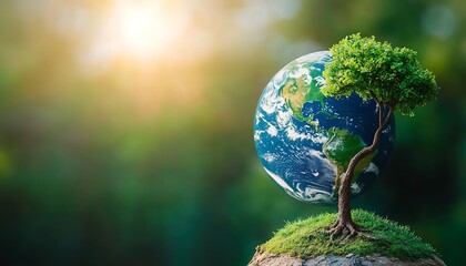 Earth Day - Green Tree & Planet.