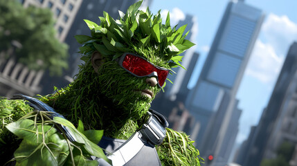 Leafy Superhero In Urban Setting
