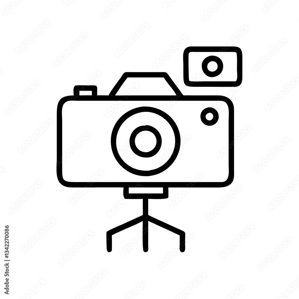 Poster camera icon on tripod with camera flash