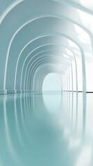 Futuristic curved architecture with soothing blue reflections of arched passageway