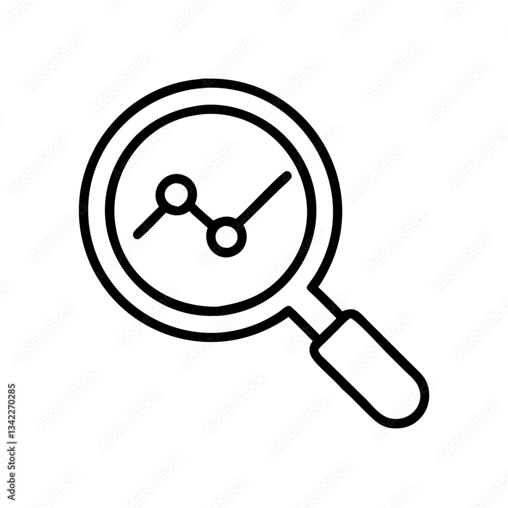 Poster magnifying glass analyzing data with graph lines