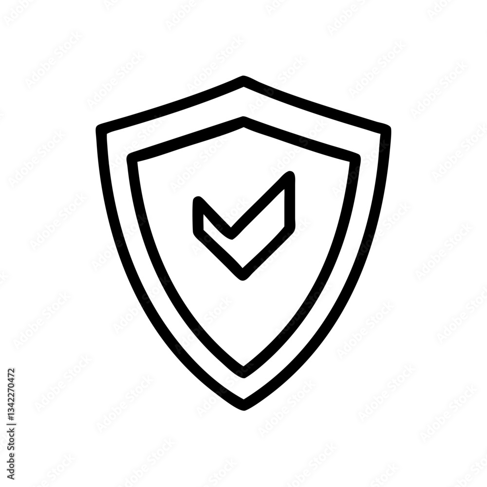 Poster security shield icon with checkmark in minimalistic style