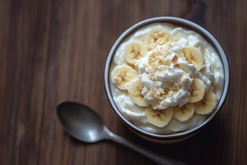 Delightful Individual Servings of Banana Pudding with Whipped Cream and a Spoon &acirc;&euro;&ldquo; A Sweet Indulgence Perfect for Home Cooking