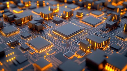 Intricate Circuit Board: A 3D Render of Technological Marvel