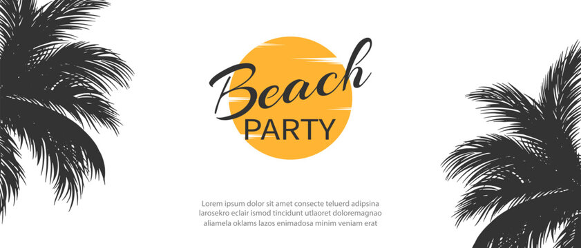 Banner for summer and beach party. Tropical sunset.Vector illustration.