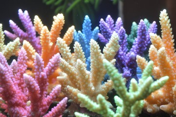 Obraz premium Vibrant, multicolored coral reef in aquarium