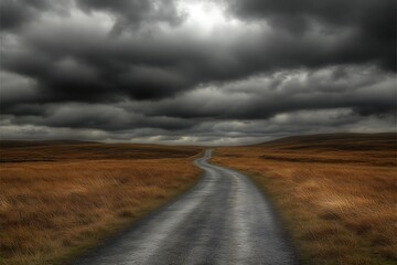 Fototapeta premium Winding Road for Stormy Sky, Moorland.