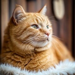 Ginger Cat Relaxing in Cozy Wooden Cabin.