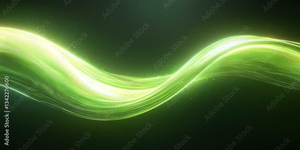 Poster vibrant green light waves flowing through a dark background creating a mesmerizing abstract effect