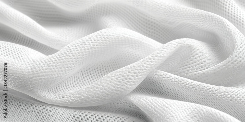 Poster textured white fabric displaying soft waves and folds in gentle light