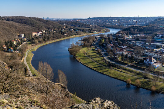 Spring view of the river valley on the northern edge of Prague