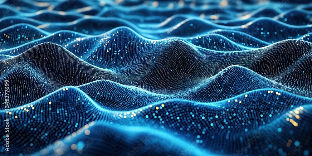 Poster dynamic blue waves with shimmering particles create a mesmerizing underwater effect