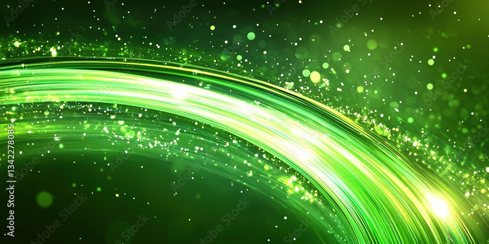 Poster dynamic green abstract light trails creating depth and movement in a vibrant background