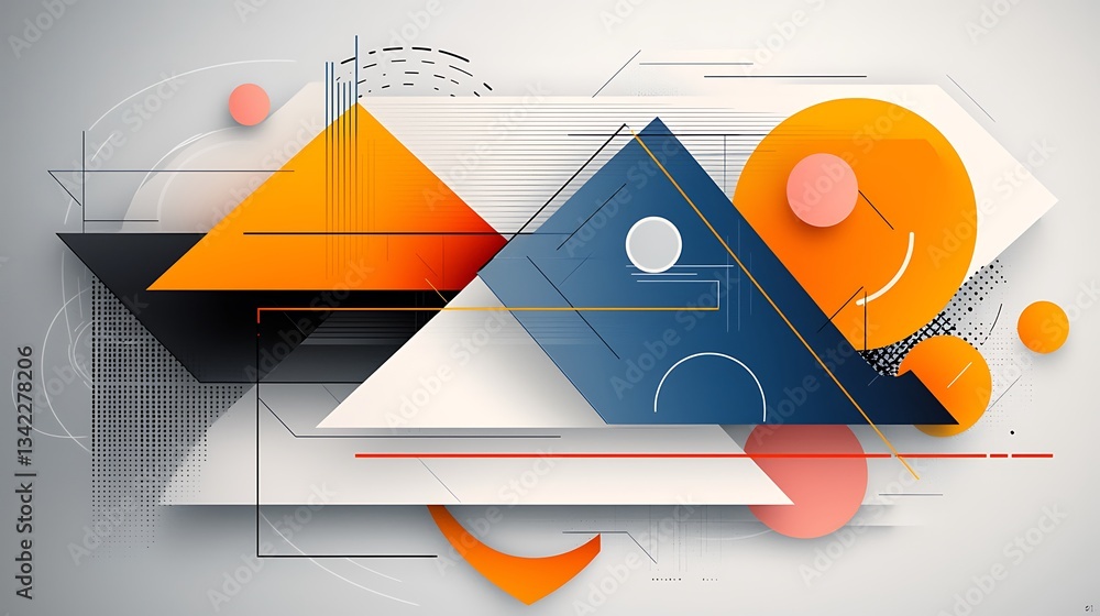 Aufkleber Abstract geometric composition with overlapping shapes and lines