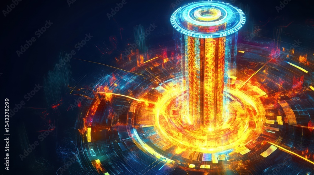 Poster abstract glowing technology core with intricate circuitry and energetic flow