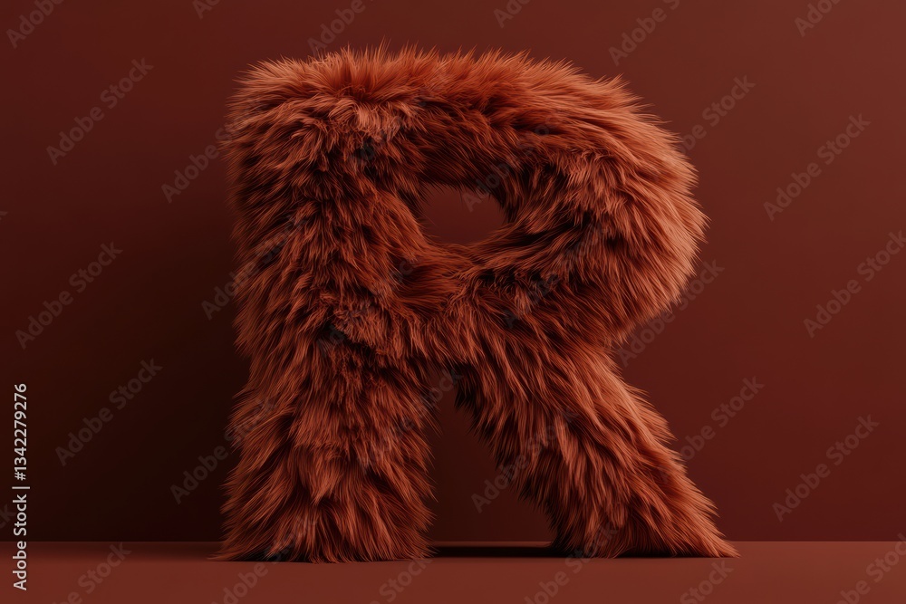 Aufkleber fluffy letter r in vibrant gradient with soft fur texture against neutral backdrop generative ai
