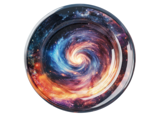 Swirling galaxy design on a round plate for cosmic-themed dining