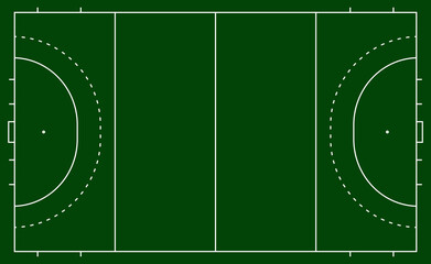 Field hockey pitch top view illustration. Field hockey Size and Dimension Drawing Illustration. court and stadium on white background. Football match, league scheme.