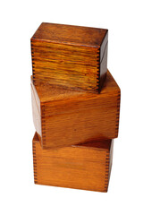 Three Vintage Wooden File Card Boxes.