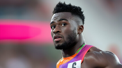 Fototapeta premium Focused Male Decathlete Throwing Javelin