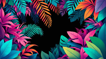  digital illustration depicting a lush, tropical jungle scene 