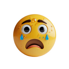 Fototapeta premium Anxious Emoji with Fearful Look and Teardrops Isolated on Transparent Background.