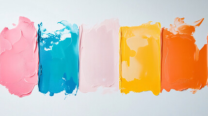 Naklejka premium abstract pastel paint strokes in pink blue beige yellow and orange blended smoothly on a white background 