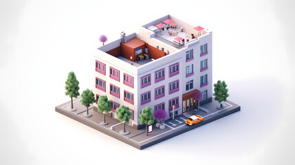 Hostel building isometric 3D