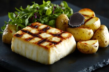 Grilled Fish Dish with Truffle Potatoes.