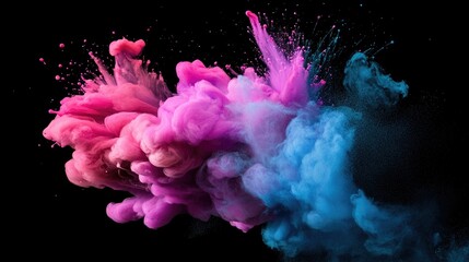Fototapeta premium Colorful rainbow holi paint color powder explosion isolated on black background with copy space. 