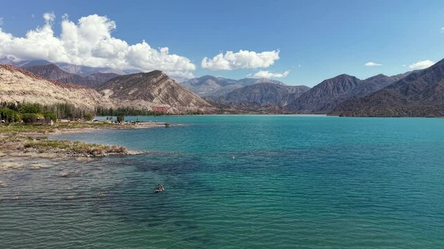 Kayaker paddling in Potrerillos, Mendoza, Argentina.