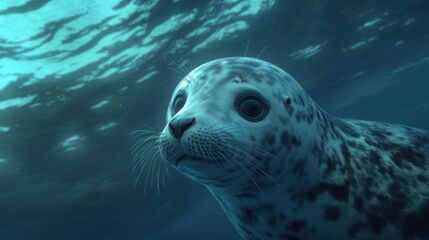 Fototapeta premium Underwater Seal Pup, Ocean, Sunlight