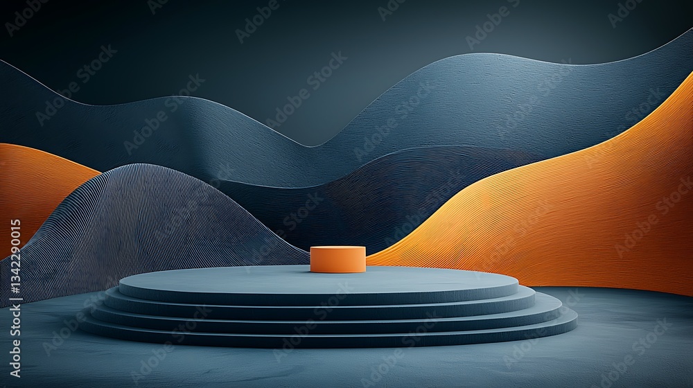 Poster Abstract podium display with flowing waves