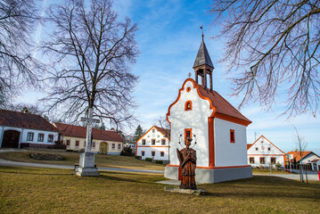 Holasovice, Czech republic - March 04, 2025. Traditional south bohemian village with typical architecture