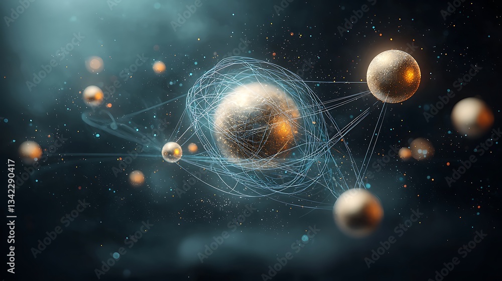 Poster abstract representation of interconnected celestial bodies