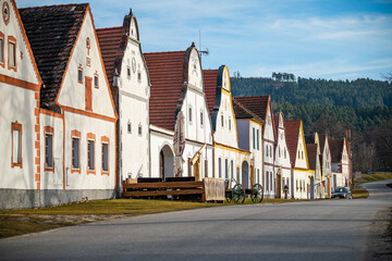 Holasovice, Czech republic - March 04, 2025. Traditional south bohemian village with typical architecture
