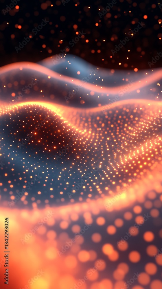 Poster abstract glowing particle waves with orange light for backgrounds and designs