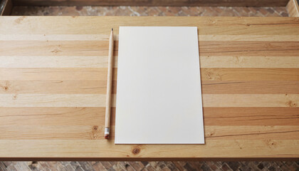 Blank paper on a wooden table with a pencil and copy space