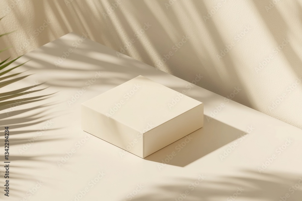 Poster customizable white cardboard packaging box mock-up on a minimalist surface with soft shadows