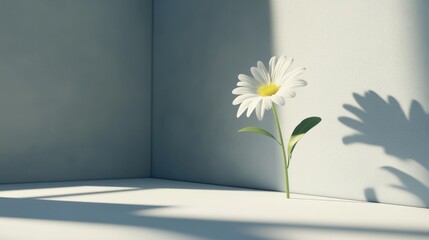 Single White Flower in Minimalist Corner with Soft Shadows
