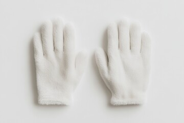 Soft and clean white gloves displayed on a white background with one glove showing palm side