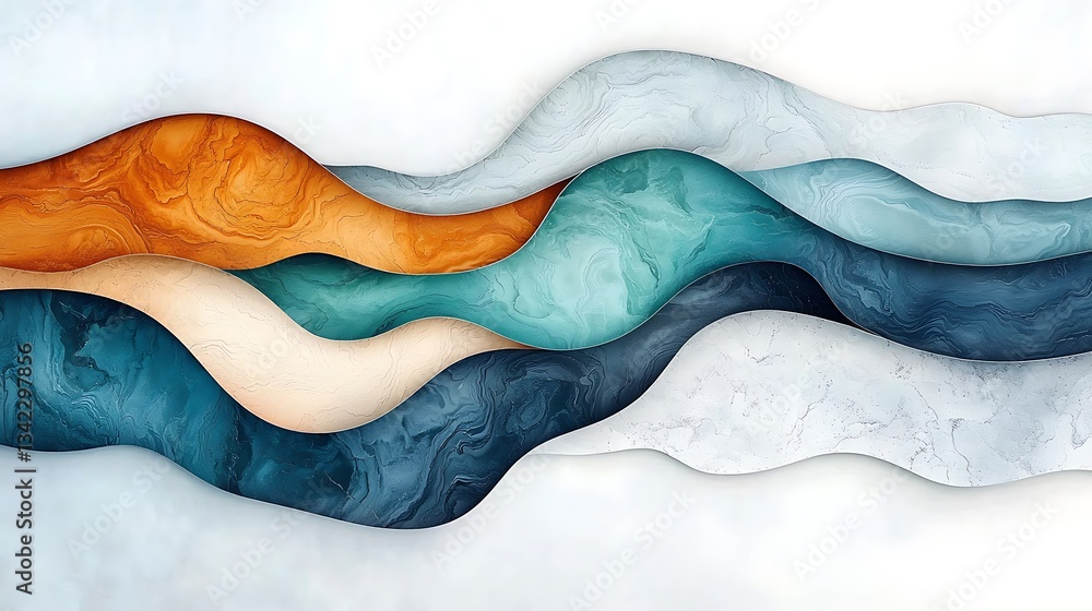 Poster abstract wavy layered design with marbled colors