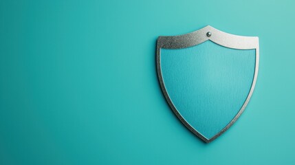 payment protection insurance and warranty, A metallic shield emblem against a teal background, symbolizing protection and security.