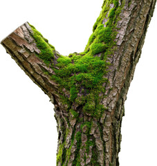Lush Green Moss Covering a Tree Trunk Branch in Nature Close Up View