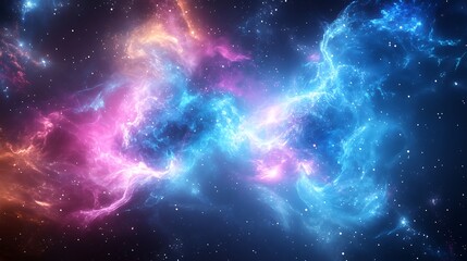 Obraz premium A vibrant cosmic nebula showcasing swirling colors of blue, pink, and orange in space.