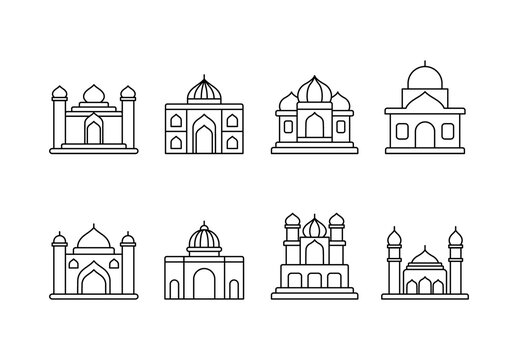 Black Gurdwara Religious Architecture Icons Set