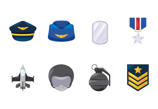 Blue and Gray Air Force Equipment Icons Set