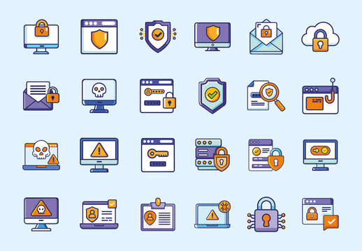 Blue and Purple Data Security Icons Set