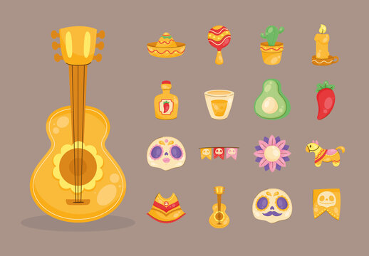 Festive Cinco de Mayo Mexican Celebration Icons Set